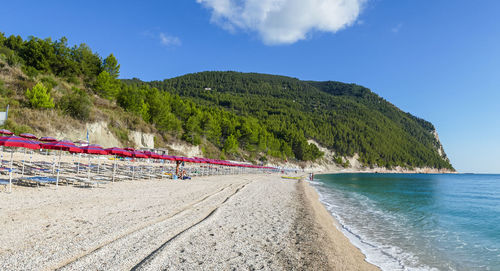  extra wide view of the beautiful beach of san michele in sirolo with blue water