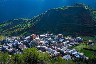 High angle view of townscape against sky