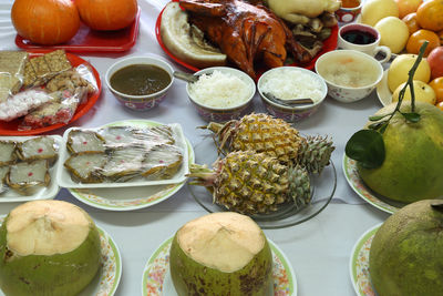 High angle view of food on table