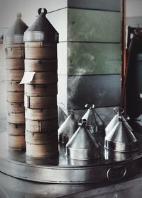 Close-up of pipes on table at home