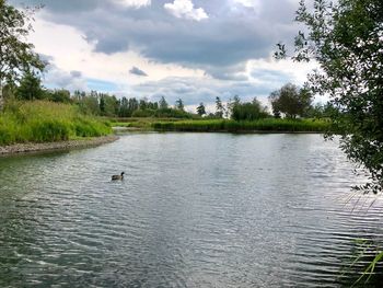 Scenic view of lake against sky