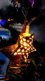 Close-up of illuminated christmas tree