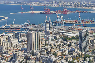 High angle view of buildings in city