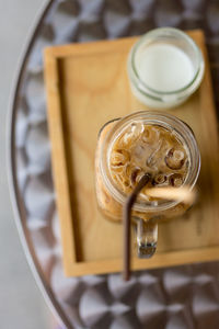 High angle view of drink on table