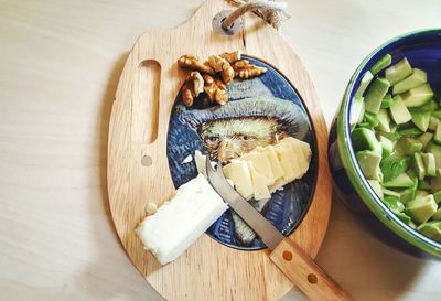 High angle view of food on table