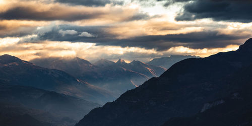 Scenic view of mountains against cloudy sky