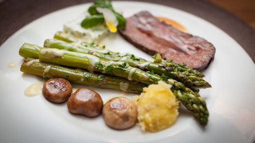 High angle view of food in plate