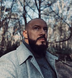 Close-up of thoughtful bearded man