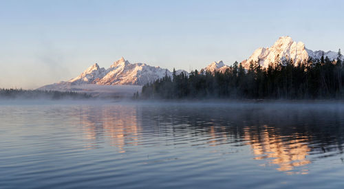 Scenic view of lake against sky during winter