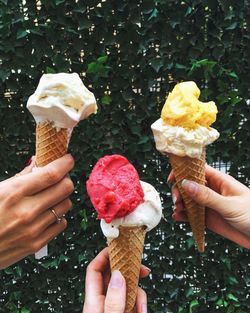 Human hands holding ice cream cones