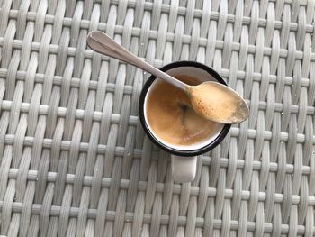 High angle view of coffee on table