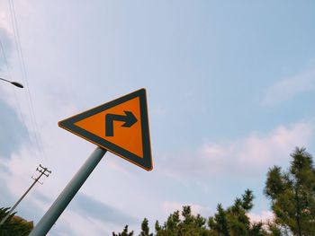 Low angle view of road sign against sky