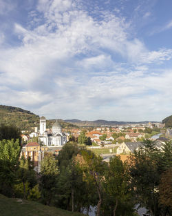 High angle view of townscape against sky