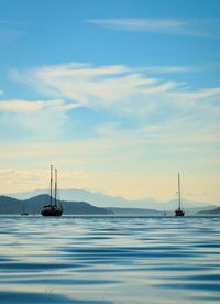 Sailboat sailing on sea against sky