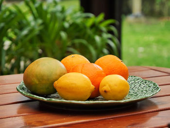 Close-up of fruits in bowl on table