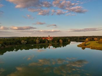 Reflection of buildings in lake