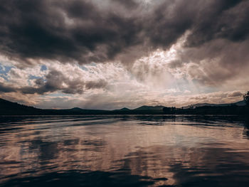 Scenic view of lake against sky during sunset