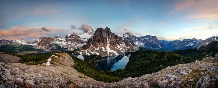 Scenic view of snowcapped mountains against sky