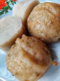 High angle view of bread in plate