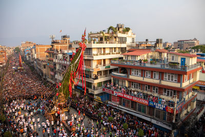 High angle view of buildings in city