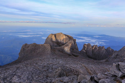 Rock formations on landscape against sky