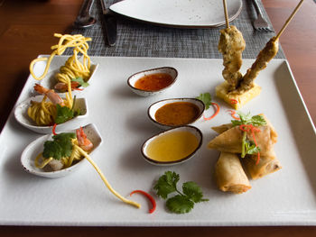 High angle view of salad in plate on table