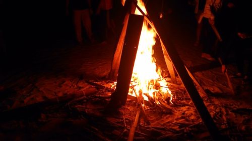 Close-up of bonfire at night