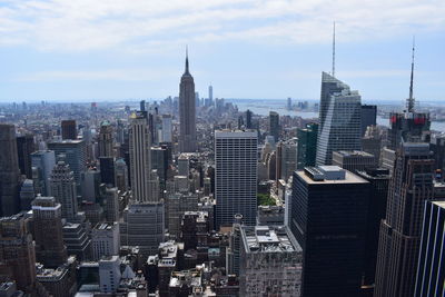 New york manhattan skyline from top of the rock observation deck, panoramic view on ny city
