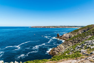 Scenic view of sea against blue sky