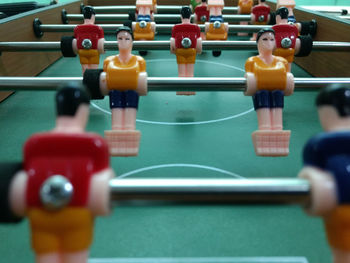 Close-up of playing soccer on table