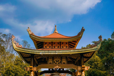 Low angle view of temple building against sky