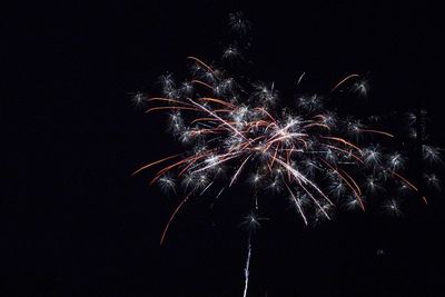 Low angle view of firework display at night