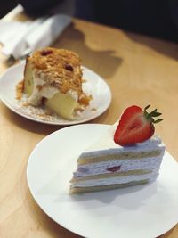 Close-up of cake in plate on table