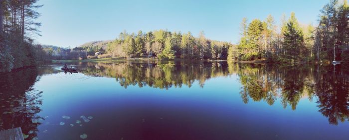 Reflection of trees in lake against sky