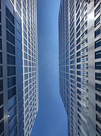 Low angle view of modern buildings in city