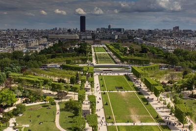 Aerial view of city against sky