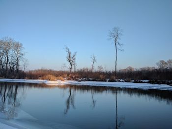 Scenic view of lake against clear sky