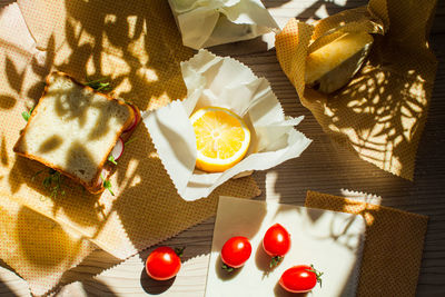 Directly above shot of fruits on table