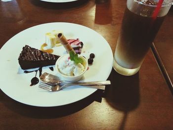 High angle view of breakfast on table