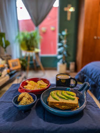 High angle view of food on table