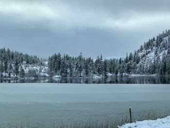 Scenic view of frozen lake against sky during winter