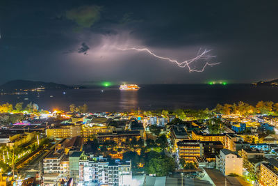 Panoramic view of illuminated city against sky at night