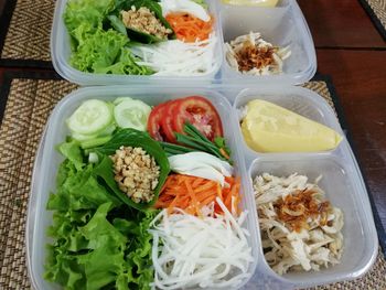 High angle view of chopped vegetables in bowl