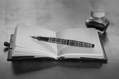 High angle view of pen on table