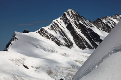 Scenic view of snowcapped mountains against clear sky