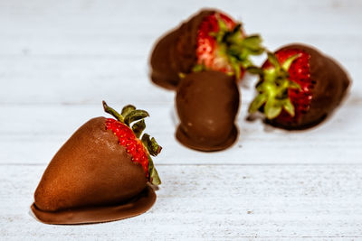 Close-up of strawberries on table