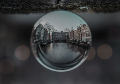 Close-up of crystal ball against water