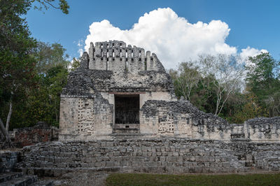 Low angle view of old ruins against sky