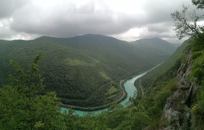 Soca river making its way through valley. 