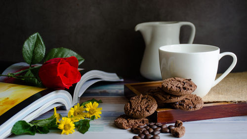 Close-up of coffee served on table